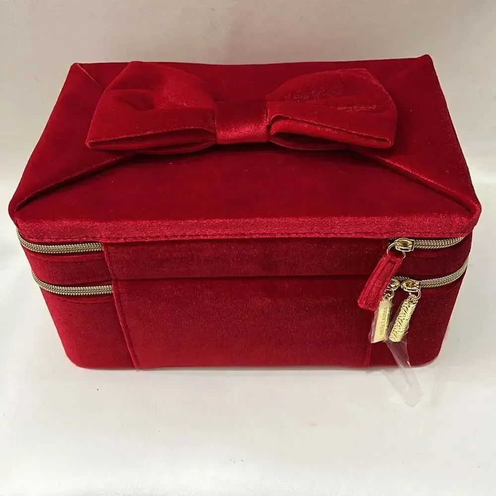Estée Lauder Red Velvet Makeup Train Case Bow Handle 11 X 7 In 5 1/2 In Tall